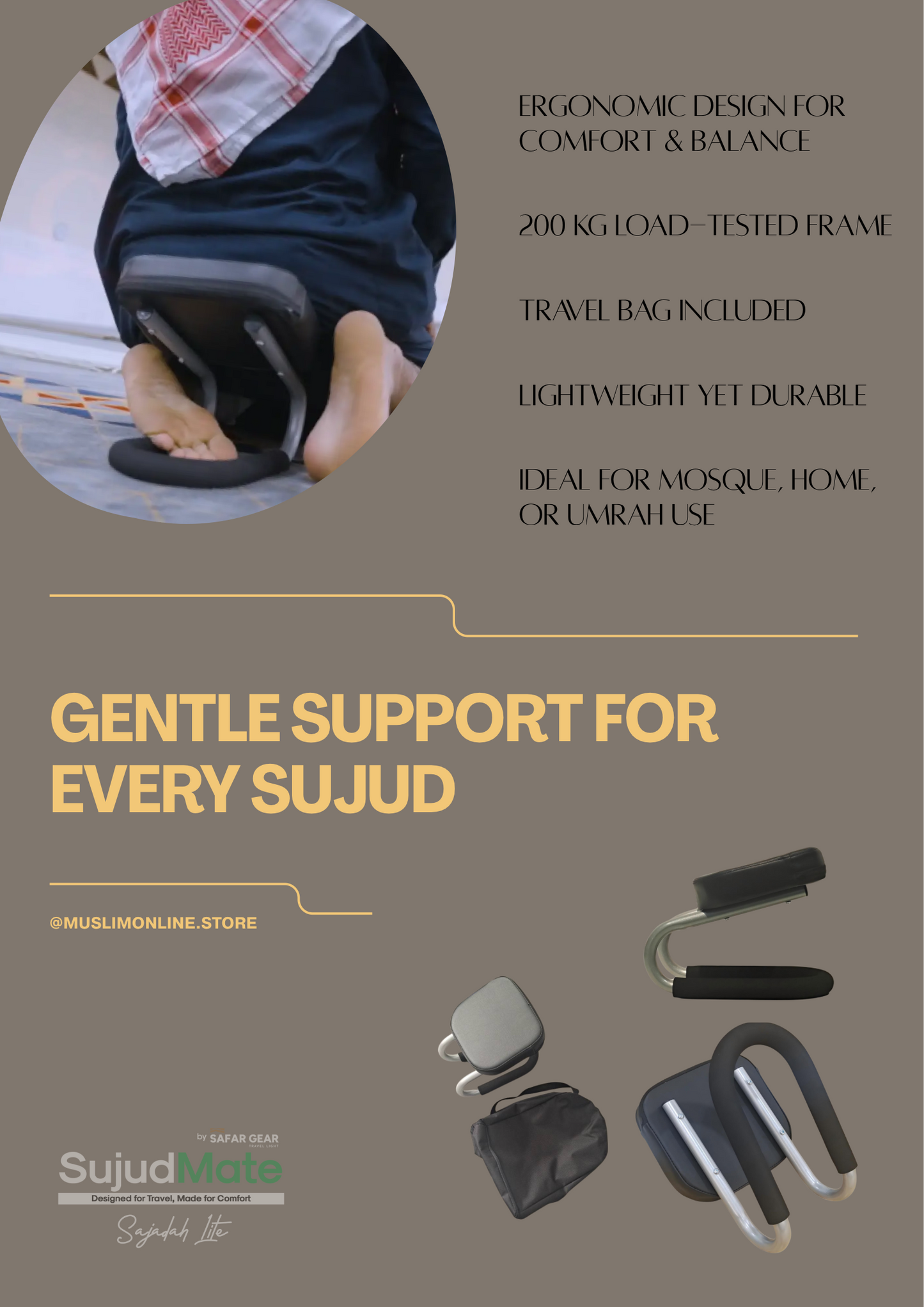 SujudMate SitEasy – Portable Foldable Prayer Stool - Gentle Support for Every Sujud
