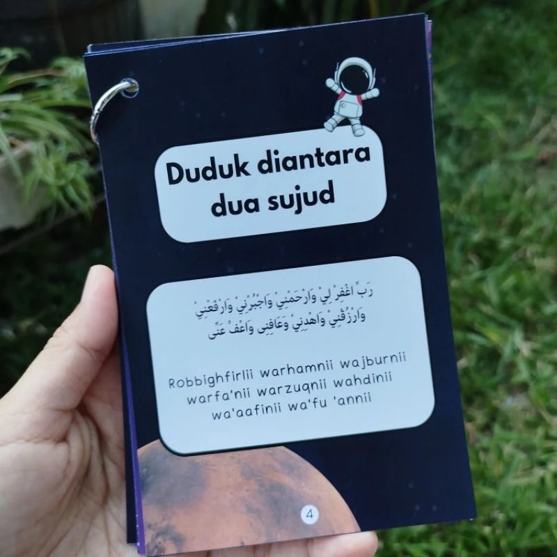 Flashcards Bacaan Solat Kanak-Kanak – Astronaut Blue / Flower Pink | 10×14cm | Teks Arab + Latin