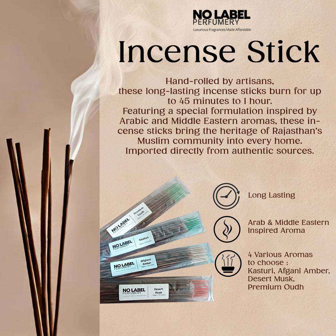 Official No Label Perfumery - Incense Sticks - Home Fragrance - 50gm / 20 Sticks